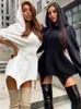 Tossy Fashion Hooded For Women White Waist Wrap Bodycon Mini Spring Long Sleeve Hoodies Sweatshirt Dresses 220811
