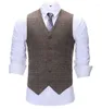 Men's Vests Vintage Plaid Suit Vest Tweed Wool Waistcoat For Groomsmen Wedding1