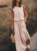 الفساتين غير الرسمية لباس الصيف النساء بلا أكمام طويلة ماكسي مثير الجانبية الجانبية المصمم نمط الأزياء sundress أنثى اللباس الصلبة الفضفاضة