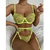 NXY Sexy Set Moda Women Lingerie Floral Lace Roupa Suria de Bra Thong Com Garter Babydoll Nightwear 3 PCs Conjuntos 0211