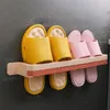 Hooks & Rails Punch-free Wall Hanging Pull-out Towel Bar Slippers Rack Bathroom Double-layer Multi-purpose Storage Shoe RackHooks