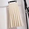 SURMIITRO Fashion Autumn Winter Knitted Midi Long Pleated Skirt Women Korean Style Blue Mid-Length High Waist Female 220317