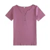 Kvinnor tshirt mode sommar topp kvinnor v nack t smal passform blandad cottont chic short hylsa tees botten embellery 230206