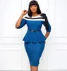 Elegancka talia Peplum Wieczorna impreza z długim rękawem Sukienki biurowe Plus Size Sukienka dla kobiet