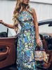 Summer Women Sundress Bohemian Floral Print Beach Maxi Dress Vintage O Neck Sleeveless Loose A Line Lady Street Holiday Dress 220516
