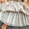 Moda feminina lanterna impressa de manga longa Lacar na cintura magra de estilo real de estilista colar de bola única vestido curto dessinger mlxlxxl