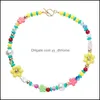 Chokers halsband hängsmycken 2021 Colorf Bohemian Summer Chic Flower Rice Beads Choker Halsband mode droppleverans gv5we