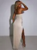 Mozision Sexy Hollow Out Strapless High Split Maxi Dress Women Gown Summer Neeveless Back Less Club Party Long Vestido 220613