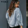 Modekontrast Leopard Jeans Kvinnor Elegant Turndown -krage Metallknappad Cardigan Coats Long Sleeve Denim Jacket 220722