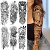 NXY Temporary Tattoo Black God Wolf Sleeve s for Women Men Adult Skull Geometric Sticker Fake Flower Full Arm Tatoos Realistic 0330