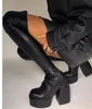 Traminoov Women Boots Boots High Hellse Chunky Platform Black Big Size 43 Зимние ботинки колена высокая багажник Matrin Boot Party Shoes 220817