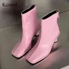 KCENID 2023 Spring Autumn Ankle Boots for Women Square Toe Fashion Zipper High Heels Bekväma Chelsea Booties Ladies Shoes Y220817