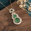 Подвесные ожерелья винтажные натуральные агат высокий зеленый халцедон Большой тыква Джейд S925 Серебряное ожерелье женское легкое роскошное ювелирные украшения
