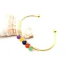 6MM Round Gemstone Cuff Bracelet for Women Girls Handmade Gold Wire Woven Lift of tree Healing Chakra Crystal Friendship Bangle Charms Jewelry