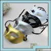 Máscaras de fiesta Suministros festivos Home Garden Máscara de mascarada para hombre Vestido de lujo Plástico veneciano Media cara Opcional Mti-Color Negro Blanco Oro Dro
