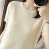 Plaid Knitted T Shirt Women Short Sleeve O-Neck ee Korean Fashion Womens Clothing s Summer ops Camisetas Mujer W220409