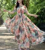 Ubranie etniczne Summer Maxi Dress Belt Boho Kobiety kwiaty druku