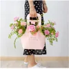 Kraft Paper Flowers Box Handväska Foldbar Rose Florist Bouquet Gift Wedding Present Packing Bag Valentine's Day Party Decoration