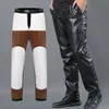 Thoshine Brand Men Winter PU Leather Pants Thick Fleece Heavyweight Male Thermal & Warm Trousers Motorcycle Windproof Waterproof 220330