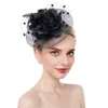 ワイドブリムハット女性ダービー魅力的な結婚式エレガントなブライダルヘッドウェアカクテルティーパーティーフェザー魅力的な帽子帽子の花の花のメッシュ