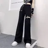 Modische Hose mit hoher Taille und weitem Bein, Straße, Harajuku, schwarze Hose, Übergröße, lässige, lockere Hose (mit Gürtel und Kette) 220325