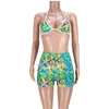 Sommer Sexy Damen Bademode 3 Stück Bikini Set Mode Bedruckte Outfits Sexy Sport-BH + Shorts Badeanzug Freizeit Beachwear