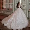 Dubai Arabiska Princesse Ball Gown Bröllopsklänningar 2022 Elegant Illusion Långärmad Spets Blommig Applique Glänsande Bridal Klänningar