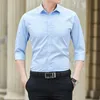 Chemises décontractées pour hommes Chemise d'affaires coréenne pour hommes Chemise à manches trois-quarts Stretch Slim Beau demi-vêtement pour hommes