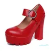 Dress Shoes Block Heels Women Pumps Spring Autumn High Mary Jane White Red Wedding Ladies Big Size 41 42 43