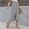 Liooil Ruffle Maxi Slit Rok Voor Vrouwen Dames Met Knop Casual Bloemenprint Rok Elegante Zomervakantie Lange Rokken 220521