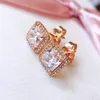 CZ Diamond Onring Women Rose Gold Flaged Modern Jewelry for Pandora 925 Silver Clear Square Square Halo Stud Strings with Orig220V