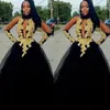 Black and Gold Prom Dresses Tulle Spódnica Afryki Seksowna Otwarta Podłoga Długość Formalne Suknie Wieczorowe Plus Rozmiar