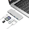 6 in 1 듀얼 USB 유형 C 허브 어댑터 동글 지원 USB 3.0 빠른 충전 PD Thunderbolt 3 SD TF 카드 리더기 MacBook2497