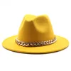 Fedora Designer hoeden voor vrouwelijke mannen brede dikke mode Gold Band Filted Hat Jazz Cap Winter Autumn Panama Luxe hoed 971