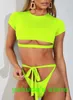 Top beach Women's one piece solid split swimwear half sleeve split swimwear girls yakuda flexible stylish beach Bikini sets Swimming Sports