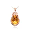 Collana con ciondolo citrino a forma di goccia placcato oro rosa 18 carati con diamante giallo, collana di gioielli colorati1449220