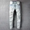 Svart bokstav ängeltryck smala jeans mens jeans mager streetwear byxor män los