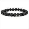 Charm Armband Lava Bead Armband Natural Stone Men CZ Zircon Color Gun Black/Sier/Gold Drop Leverans smycken Dhfoy