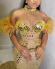 2022 Plus size Arabisch aso ebi gouden luxueuze zeemeermin prom jurken kristallen kralen veeravond formeel feest tweede receptie jurken jurken