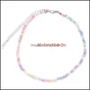 Chokers Halsketten Anhänger Schmuck Layered Kleine Perlen Halskette Boho Mticolor Acryl Liebe Brief Choker Für Frauen Kragen Geschenk Collier Fem