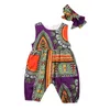2 ~ 7 년 아프리카 옷 어린이 소녀 인쇄 Romper Baby Dashiki Bazin Bohemian Jumpsuit 머리띠 세트 어린이 리치 앙카라 아프리카 의류
