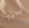 3-4mm Beautiful bow Pearl Stud Dangle & Chandelier Freshwater pearl Earrings white Lady/girl Fashion jewelry