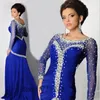 2022 Elegant Royal Blue Mermaid Långärmade Prom Klänningar Kristaller Beaded Long Party Gowns Arabiska Dubai Formella kvällsklänningar BC12009