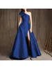 Elegant Dark Navy One Shoulder Prom Dresses A Line Satin Formal Party Gowns Sexy Side Split Long Dinner Evening Dress For Women 2022 Special Occasion Wear
