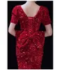 2022 Sexy mermaid Evening Dress Black Red Sequined Vestidos Largos Lace Sleeve Off Shoulder Woman Prom Party Night Dress Sweep Train