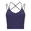 LU-66 Nude extended hem sports bra yoga outfits sexy suspender cross back women underwears gym clothes padded tank tops