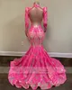 Sexy Aso Fuchsia Ebi Lace African Mermaid Prom 2022 for Black Girls Sparkly Sequin Birthday Party Dress Evening Gowns Robe De Bal