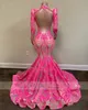 Sexy Aso Fuchsia Ebi Lace African Mermaid Prom 2022 for Black Girls Sparkly Sequin Birthday Party Dress Evening Gowns Robe De Bal