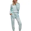 Calça feminina de duas peças outono malha lounge desgaste feminino loungewearwwear pijama roupas de noite feminino ladrinhas de roupas de dormir sono 2022