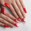 Falska naglar kvinnor långt stycke konstgjord nagelkonst falsk ballerina tryck på röd prud22
